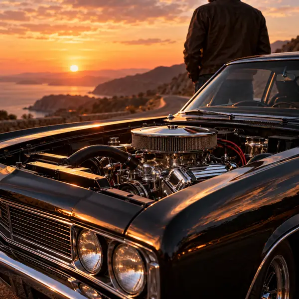Abstract cover art for a classic car engine sound effect